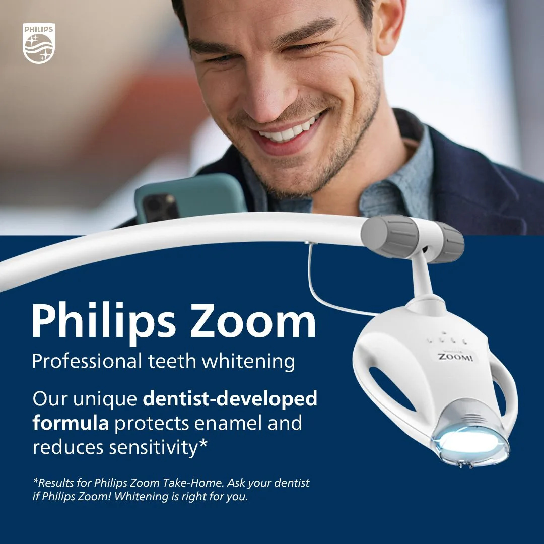 philips zoom teeth whitening infographic with information about the teeth whitening service.